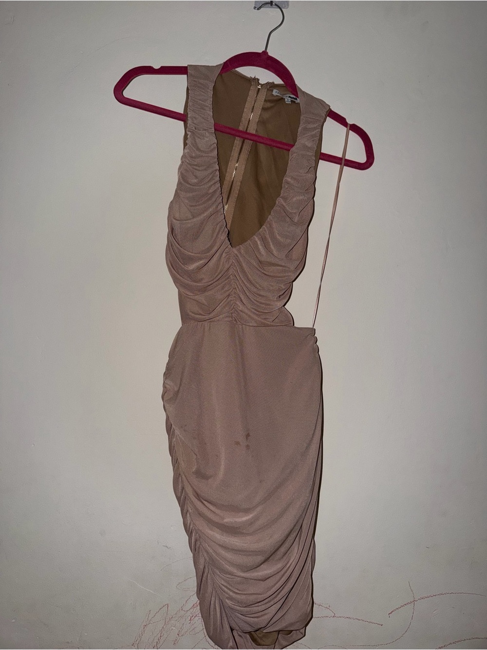 Fashion Nova One-Shoulder Ruched Bodycon Dress in Dusty Rose